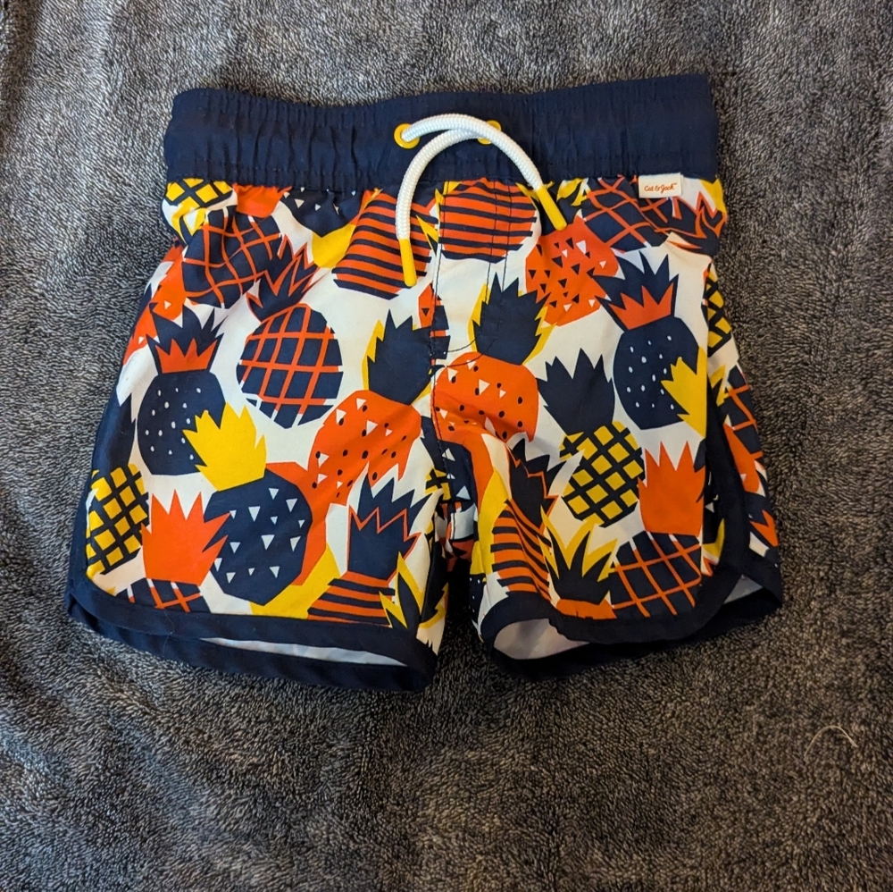 Cat & Jack pineapple blue orange and yellow swim shorts size 12 months